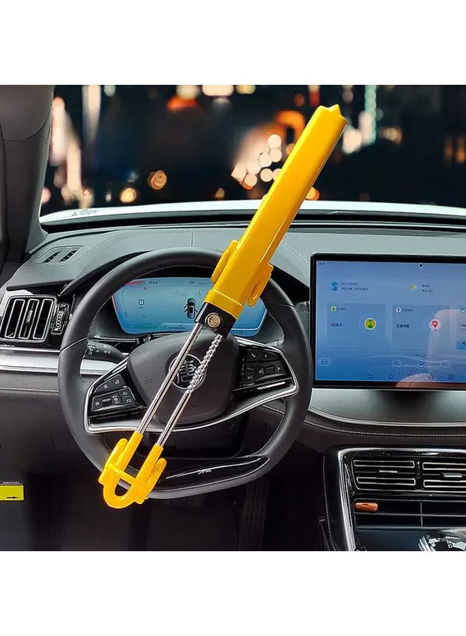 Yellow Adjustable Telescopic U Shaped Steering Wheel Lock with Double Hooks Anti Theft Car Security Lock Durable Steel - Image 1